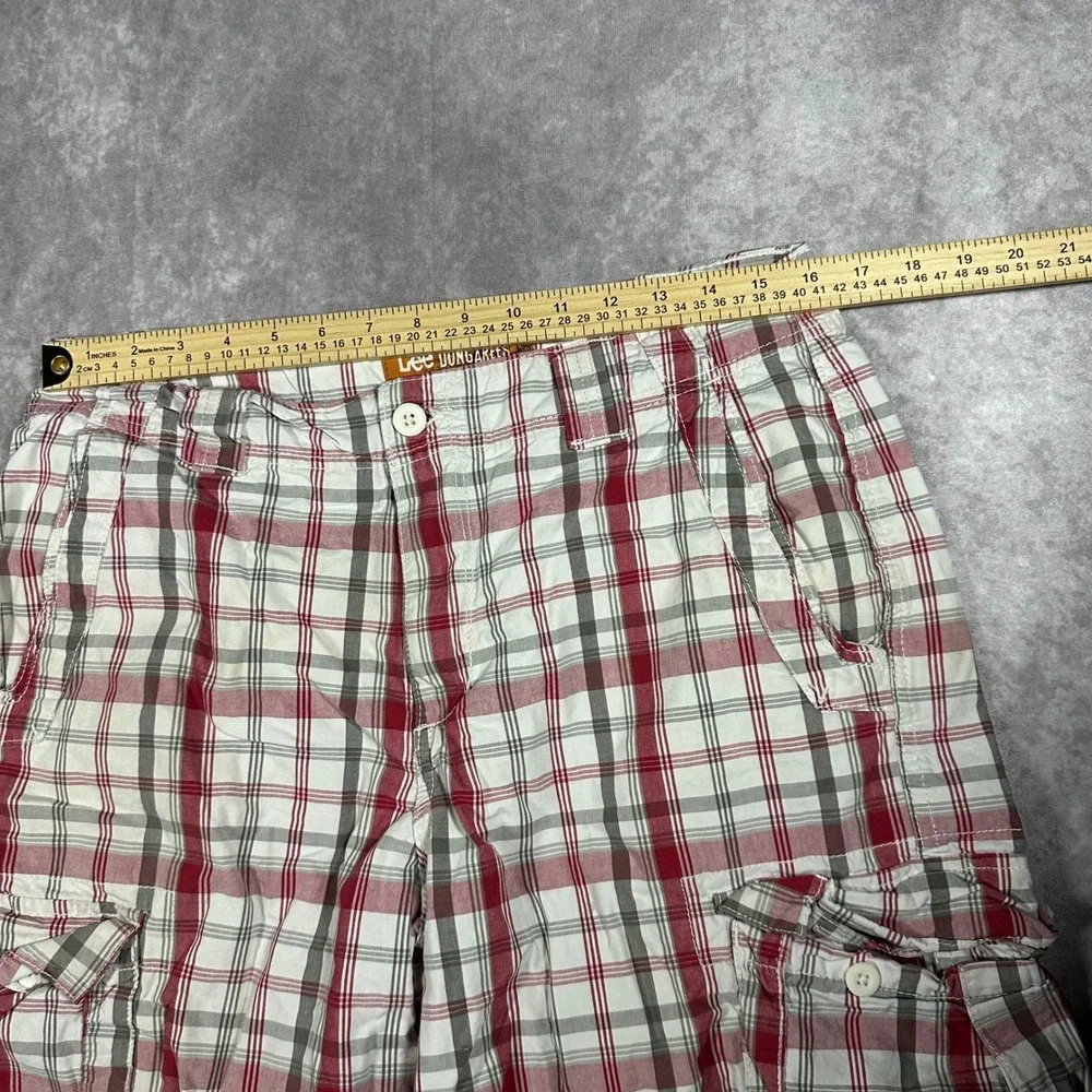 Lee Dungarees Mens Plaid Cargo Shorts 32 Red White Cotton Casual Outdoor Summer